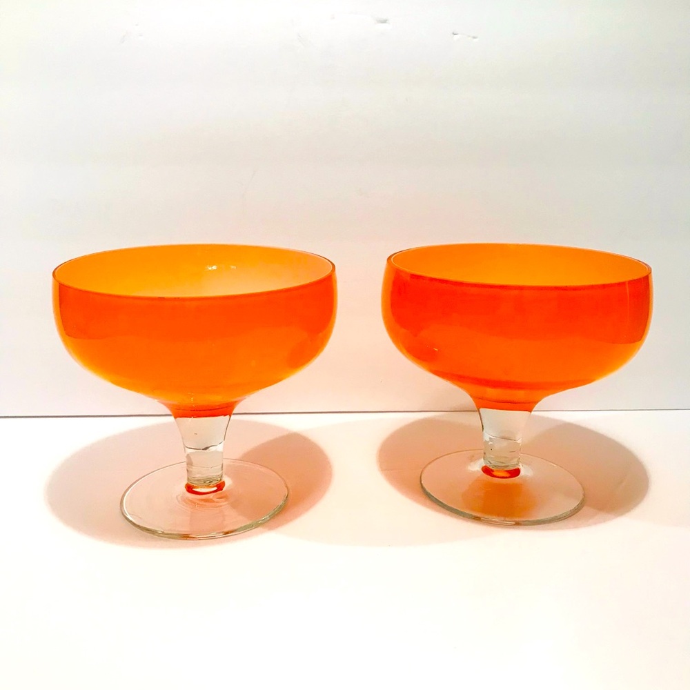 Vintage Midcentury Modern Cased Glass Pedestal Compote Bowls Set of 2 Rare.
